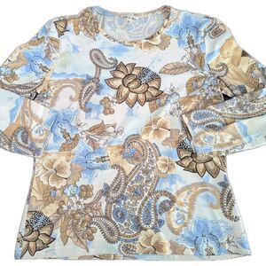 Escada Womens Paisely Design Cotton 3/4 sleeve shirt Sz 38